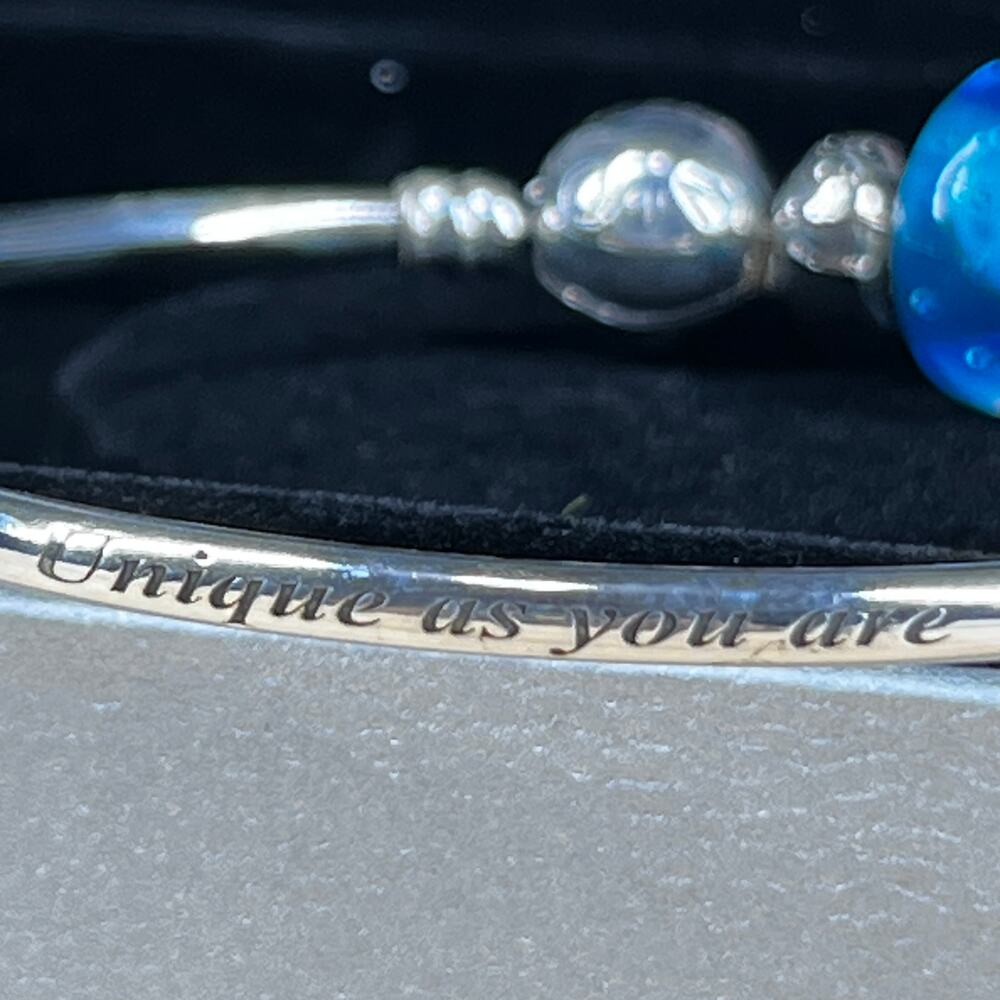 Pandora Limited Ed "Unique as You Are" Snowflake Bangle 925 Murano Blue Bead - Picture 7 of 16